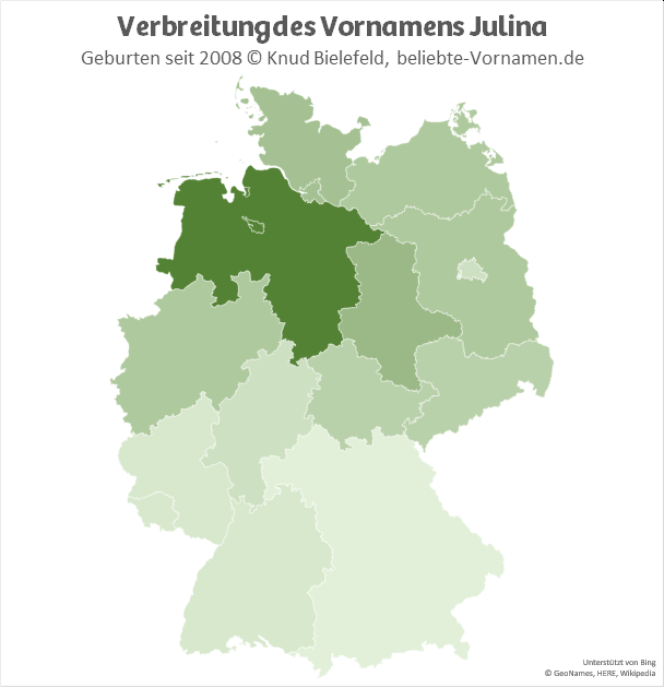 In Bremen und in Niedersachsen ist der Name Julina besonders populär.