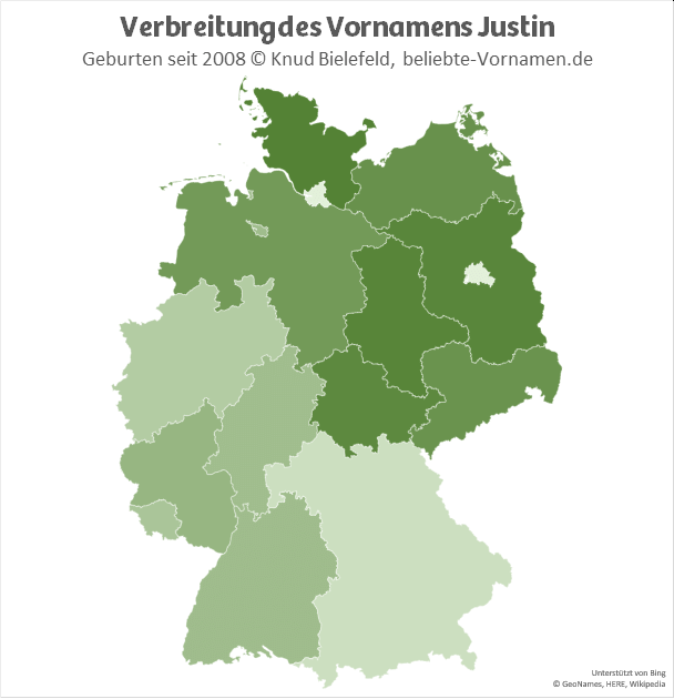 In Schleswig-Holstein ist der Justin-Anteil am größten.