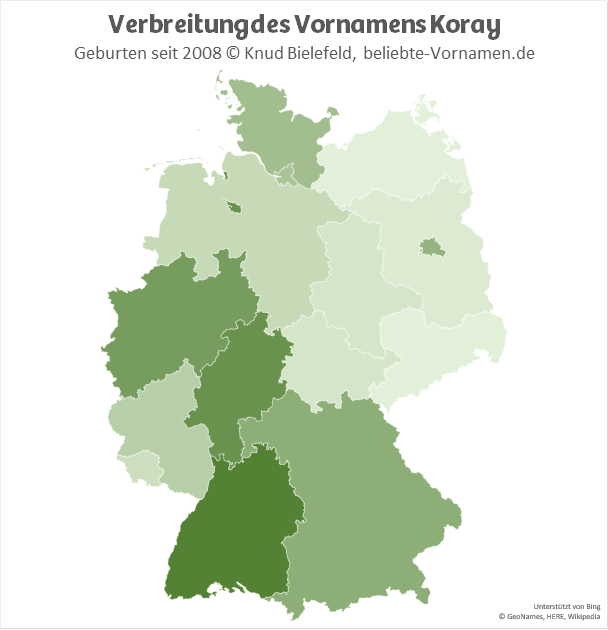 Im Bundesland Baden-Württemberg ist der Name Koray besonders beliebt.