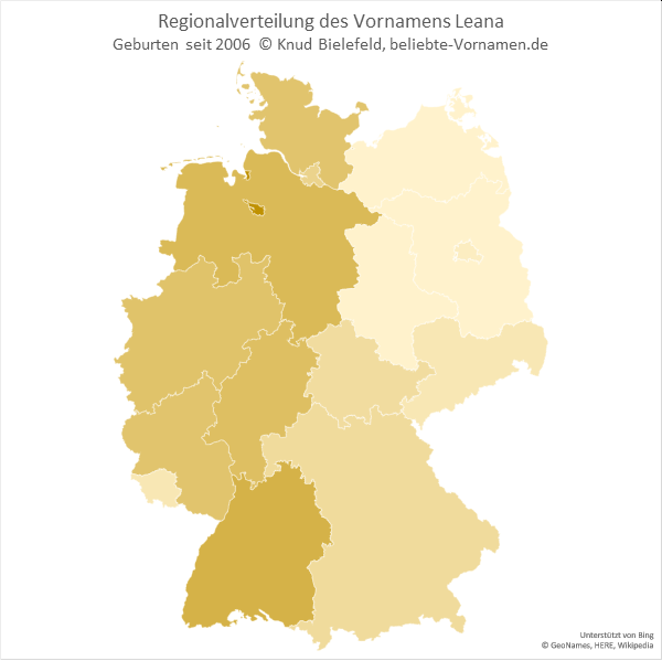 Der Name Leana ist im Westen Deutschlands deutlich beliebter als im Osten.