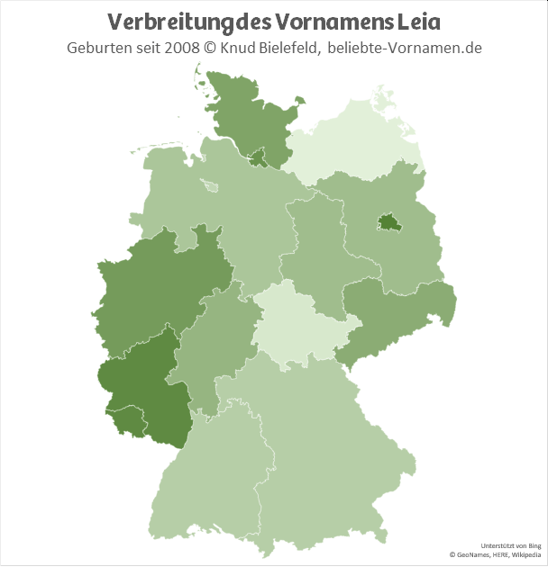 Am beliebtesten ist der Name Leia in Berlin, im Saarland und in Rheinland-Pfalz.