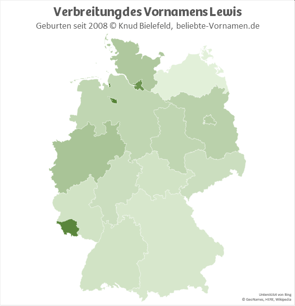 Am beliebtesten ist der Name Lewis in Hamburg, in Bremen und im Saarland.
