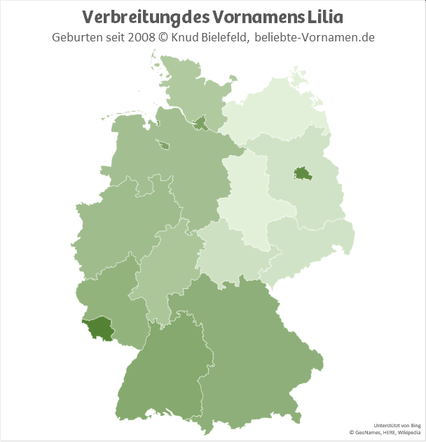 Am beliebtesten ist der Name Lilia im Saarland und in Berlin.