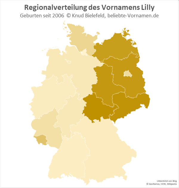Der Name Lilly ist im Gebiet der ehemaligen DDR am beliebtesten.