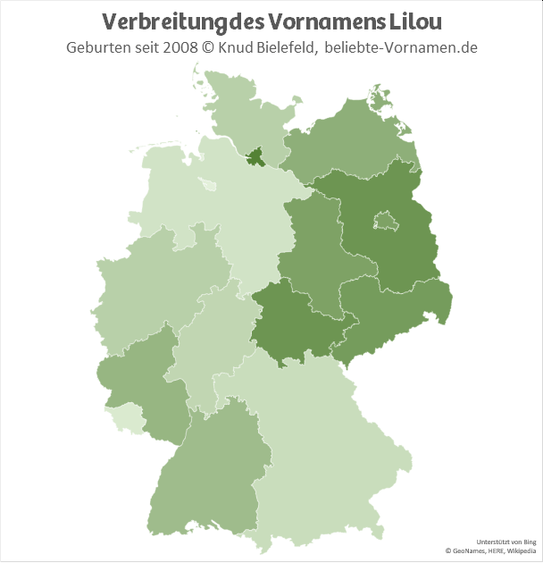 Am beliebtesten ist der Name Lilou in Hamburg, Brandenburg und Thüringen.