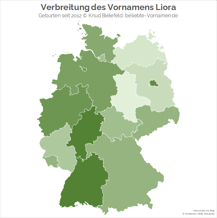 Relativ beliebt ist der Name Liora in Hessen, Berlin und Baden-Württemberg.