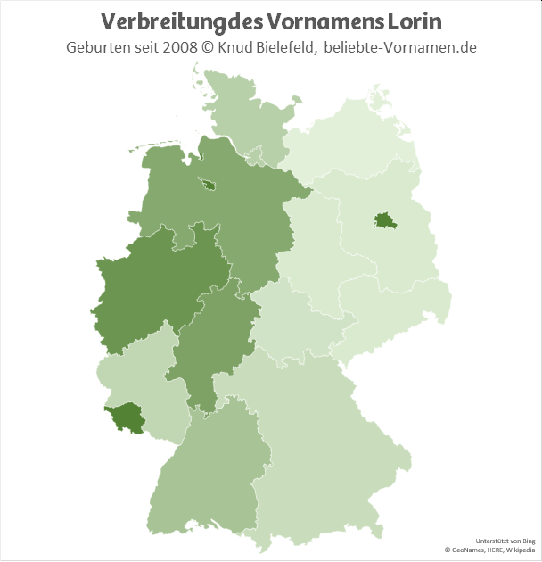 Im Westen Deutschlands ist der Name Lorin tendenziell beliebter als im Osten.