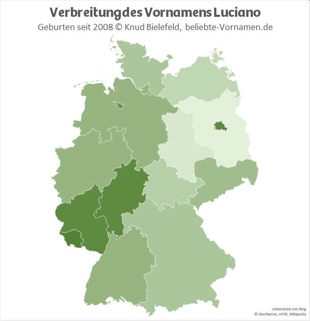 Am beliebtesten ist der Name Luciano in Berlin, Rheinland-Pfalz, Hessen und im Saarland. 