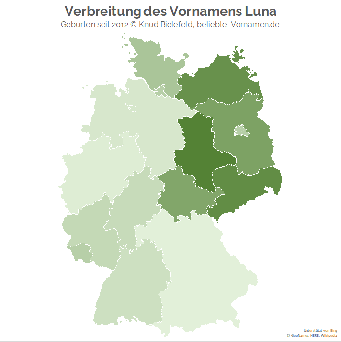 Am beliebtesten ist der Name Luna in Mecklenburg-Vorpommern und Sachsen-Anhalt.