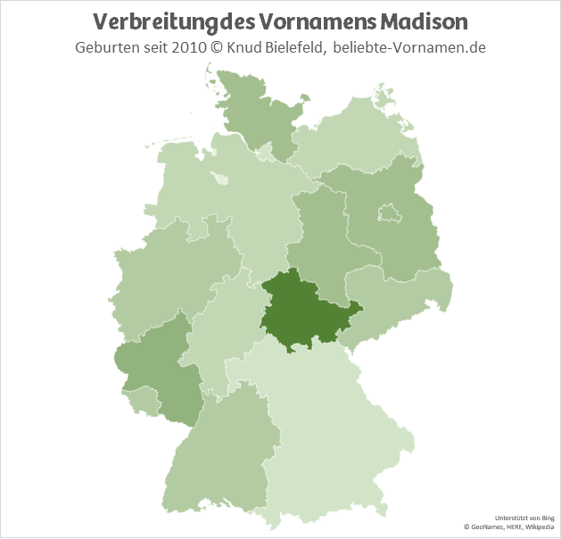 In Thüringen ist der Name Madison besonders beliebt.