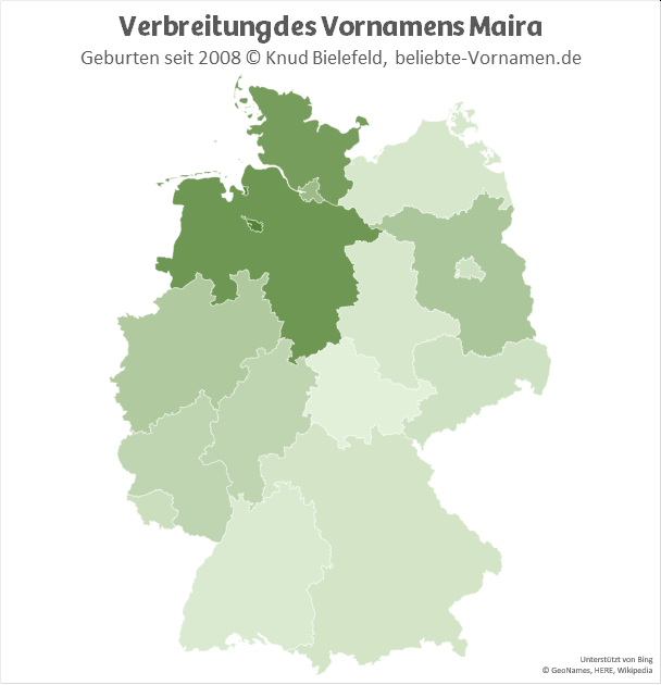 In Bremen und in Niedersachsen ist der Name Maira besonders beliebt.