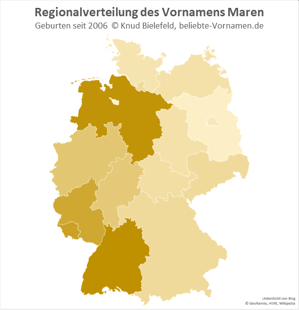 In Baden-Württemberg und Niedersachsen ist der Name Maren besonders beliebt.