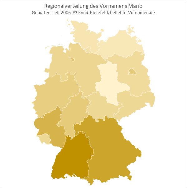 Am beliebtesten ist der Name Mario im Bundesland Baden-Württemberg.