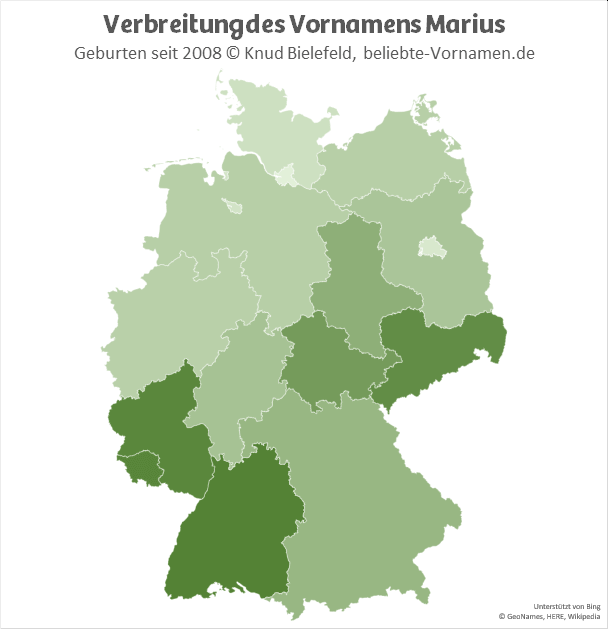In Baden-Württemberg, Rheinland-Pfalz und im Saarland ist der Name Marius besonders beliebt.