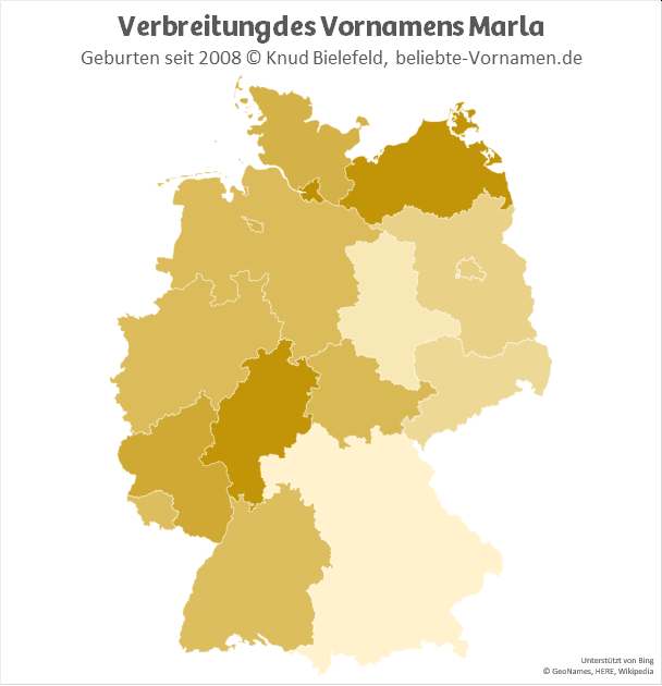 In Hessen und in Mecklenburg-Vorpommern ist der Name Marla am beliebtesten.