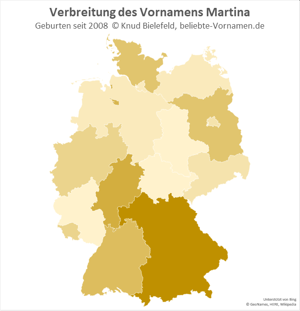 Am beliebtesten ist der Name Martina in Bayern.