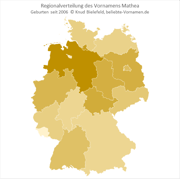 Am beliebtesten ist der Name Mathea in Niedersachsen.