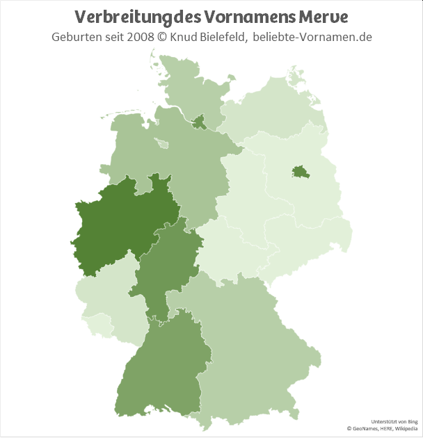 Am beliebtesten ist der Name Merve in Berlin und in Nordrhein-Westfalen.