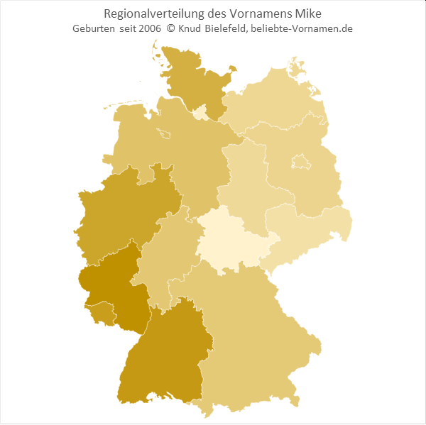 Am beliebtesten ist der Name Mike im Rheinland-Pfalz und Baden-Württemberg.