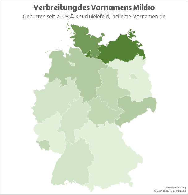In Hamburg, Mecklenburg-Vorpommern und Schleswig-Holstein ist der Name Mikko deutlich beliebter als im Rest Deutschlands.