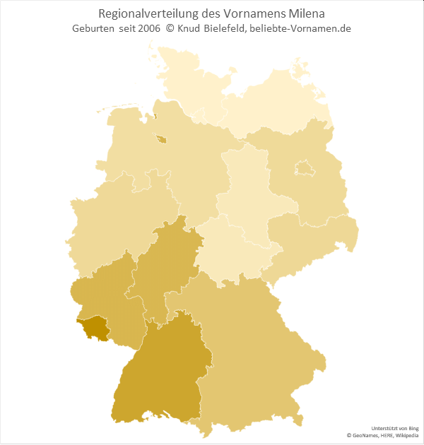 Der Name Milena ist im Saarland und in Baden-Württemberg am beliebtesten.