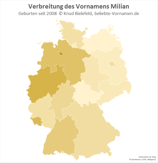 Am populärsten ist der Name Milian in Bremen und in Nordrhein-Westfalen.