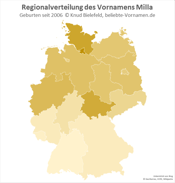 Am beliebtesten ist der Name Milla in Hamburg und in Schleswig-Holstein.