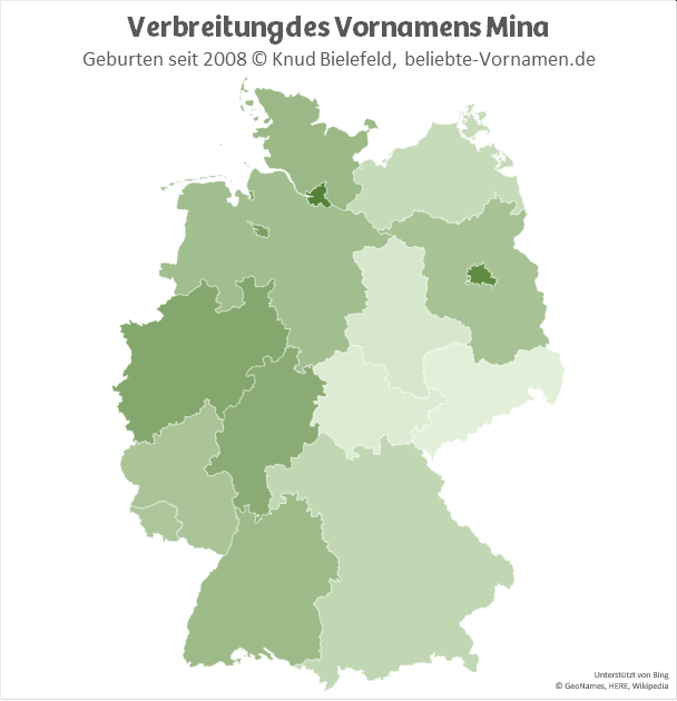 Am beliebtesten ist der Name Mina in Hamburg und Berlin.