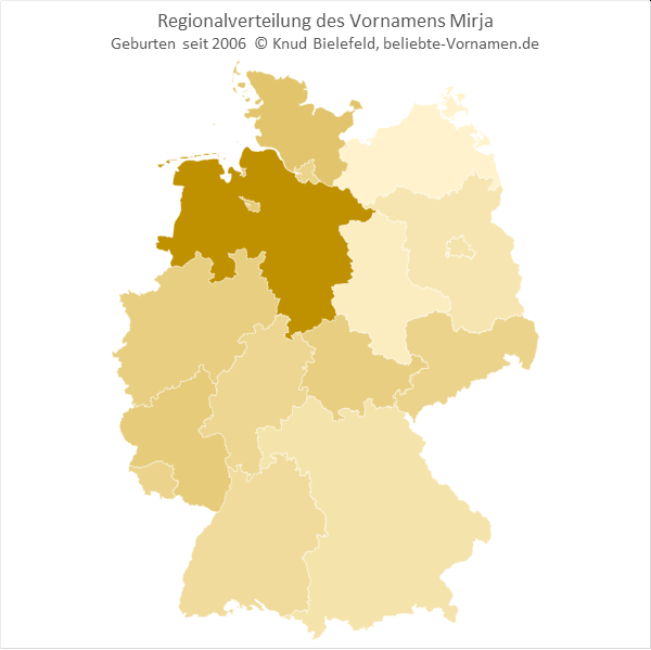 Besonders beliebt ist der Name Mirja in Niedersachsen.