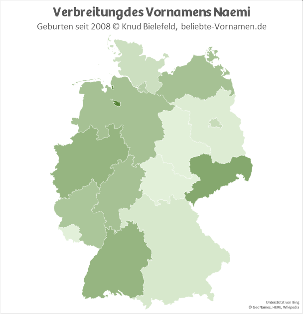 In den Bundesländern Bremen und Sachsen ist der Name Naemi besonders beliebt.