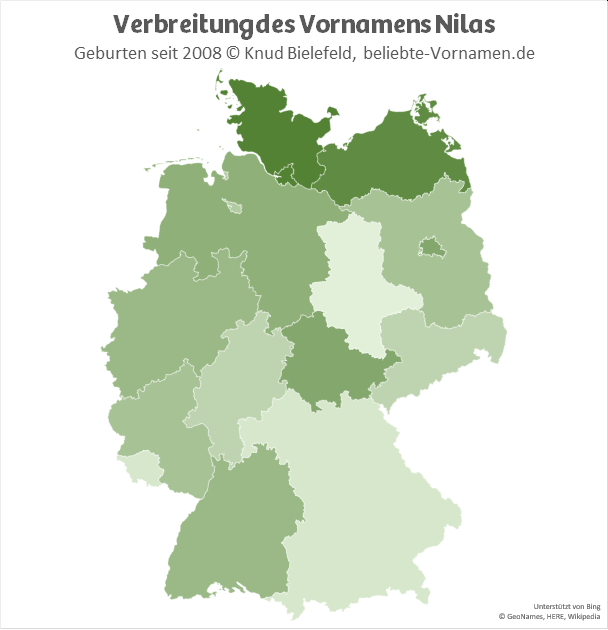 Am beliebtesten ist der Name Nilas in Hamburg, Schleswig-Holstein und Mecklenburg-Vorpommern.