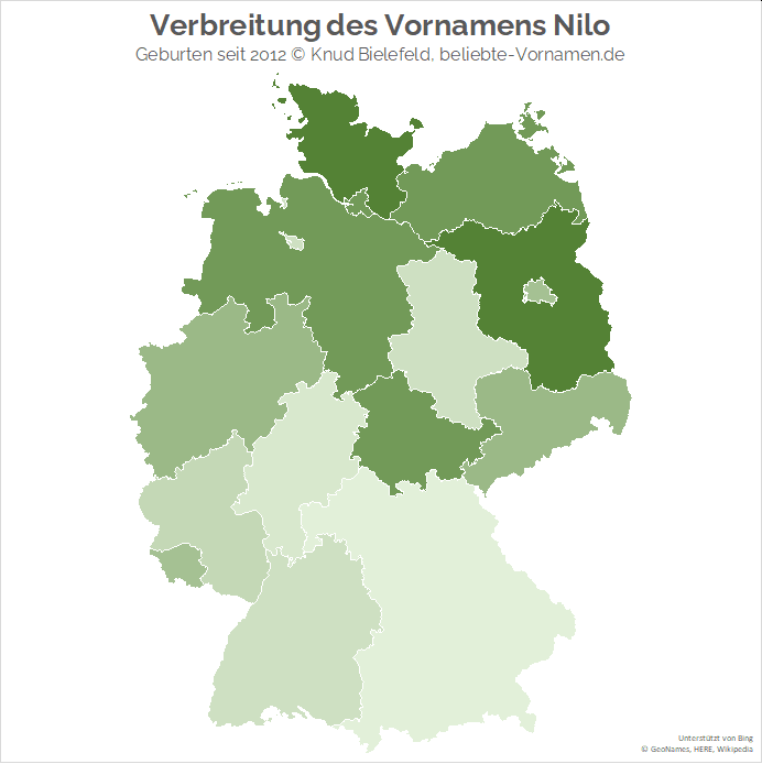 Besonders beliebt ist der Name Nilo in den Bundesländern Brandenburg und Schleswig-Holstein.
