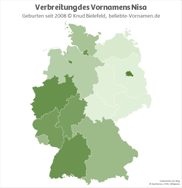 In Berlin, Bremen und Nordrhein-Westfalen ist der Name Nisa besonders beliebt.