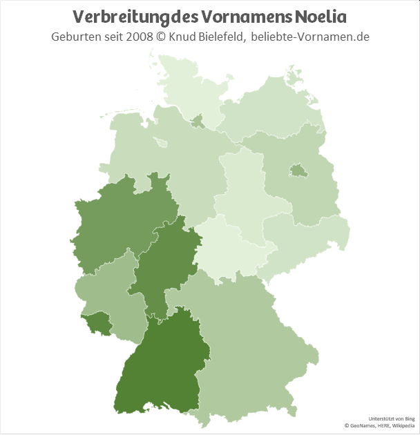 Am beliebtesten ist der Name Noelia in Baden-Württemberg und im Saarland.
