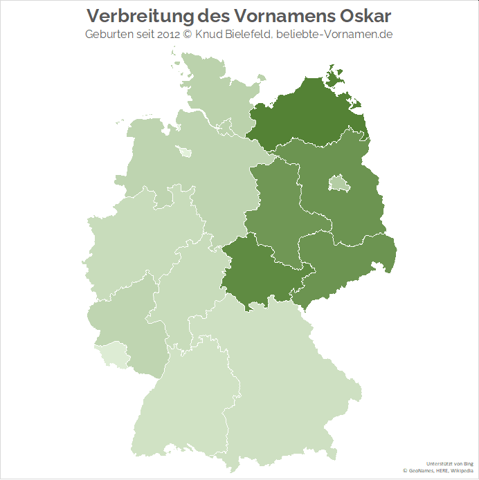 In Ostdeutschland (außer in Berlin und Bayern) ist der Name Oskar besonders beliebt.