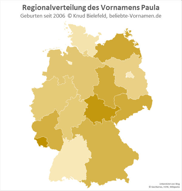 Im Saarland und in Thüringen ist der Name Paula besonders beliebt.