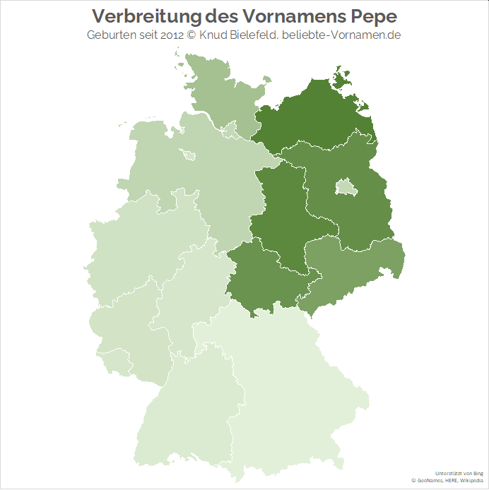 Besonders beliebt ist der Name Pepe in Ostdeutschland (Berlin und Bayern ausgenommen).