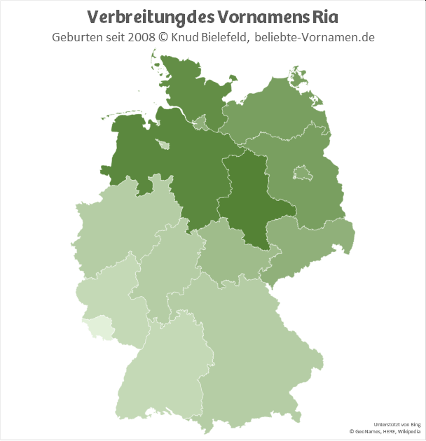 Am beliebtesten ist der Name Ria in Sachsen-Anhalt und in Niedersachsen.