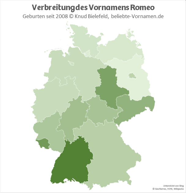 Am beliebtesten ist der Name Romeo in Baden-Württemberg.