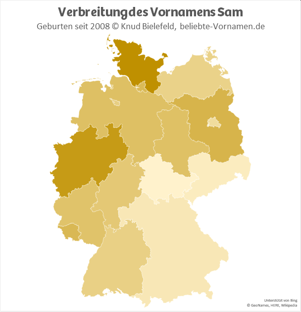 In Nordrhein-Westfalen und in Schleswig-Holstein ist der Name Sam besonders beliebt.