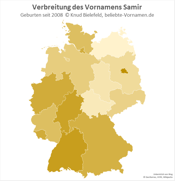 Am beliebtesten ist der Name Samir in Berlin und in Baden-Württemberg.