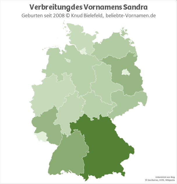 Am beliebtesten ist der Name Sandra in Bayern.