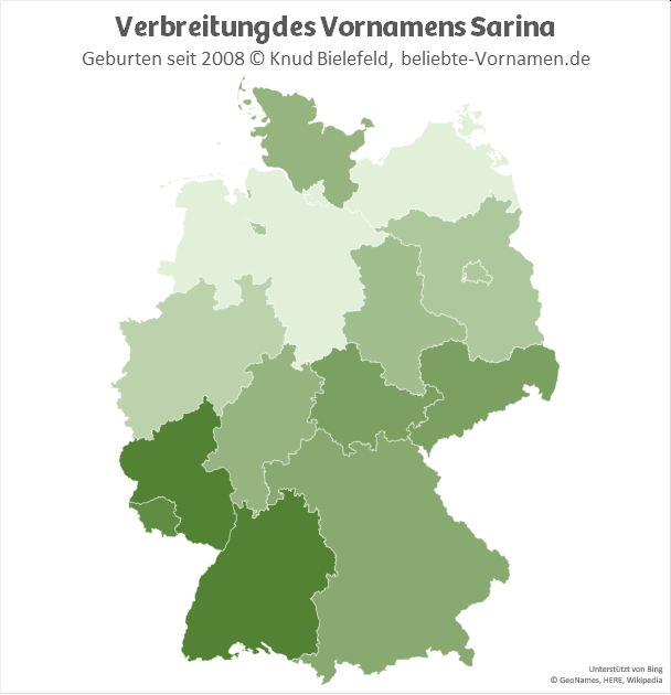 Am beliebtesten ist der Name Sarina im Südwesten Deutschlands.