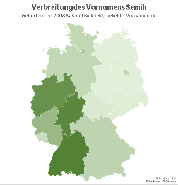 Am beliebtesten ist der Name Semih in Baden-Württemberg, Hessen und Nordrhein-Westfalen.