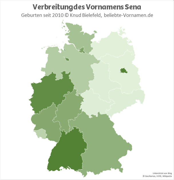 Am beliebtesten ist der Name Sena in Berlin und in Baden-Württemberg.