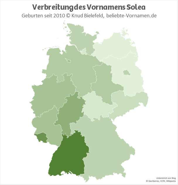 Am beliebtesten ist der Name Solea im Bundesland Baden-Württemberg.