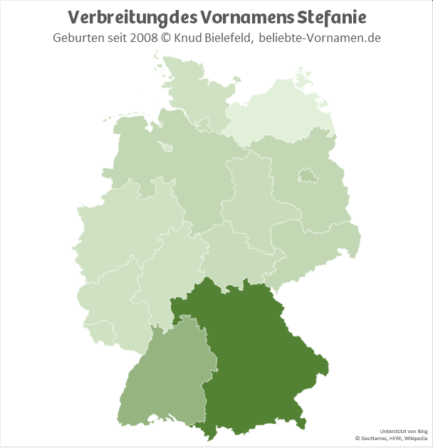 In Süddeutschland ist der Name Stefanie viel beliebter als in Norddeutschland.