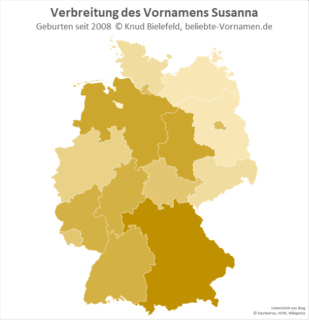 Am beliebtesten ist der Name Susanna in Bayern.
