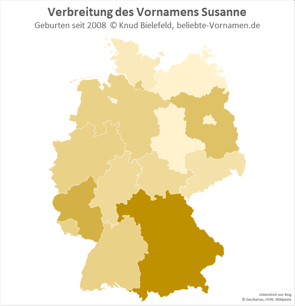 Am beliebtesten ist der Name Susanne in Bayern.