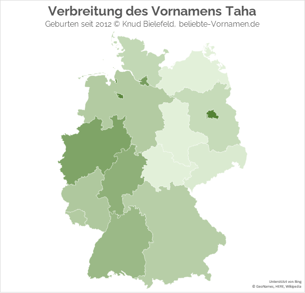 In den Bundesländern Berlin und Bremen ist der Name Taha besonders beliebt.